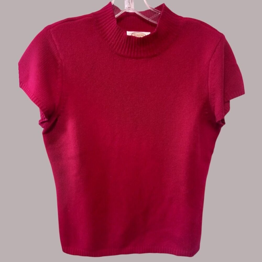 Talbots Womens Cashmere Blend Short Sleeve Mock Neck Blouse Red P.Small